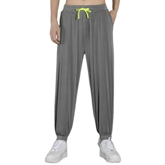 MIXUE Sweatpants for Men Solid Color Summer Ice Silk Lightweight Style Joggers Loose Fit Sport Casual Trousers Streetwear,Gray,M