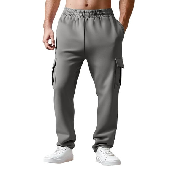 MIXUE Sweatpants for Men Solid Color Summer Vintage Elastic Slim Casual Trousers Outwear,Gray,M