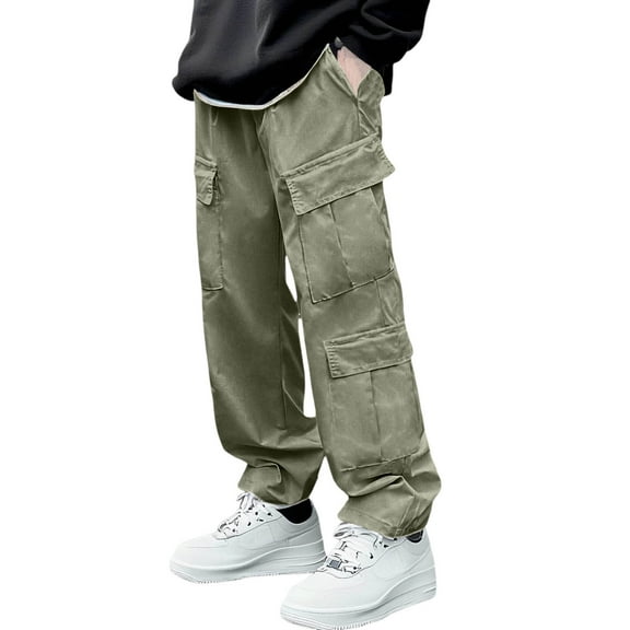 MIXUE Sweatpants for Men Solid Color Vintage Loose Casual Sport Pocket Work Straight Leg Trousers Cargo Pants Streetwear,Green,M