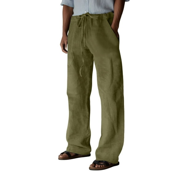 MIXUE Sweatpants for Men Solid Color Waist Drawstring Casual Full Length Pocket Straight Leg Pants Trousers Activewear,Green,XL