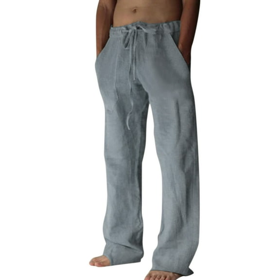 MIXUE Sweatpants for Men Solid Color Waist Drawstring Casual Full Length Pocket Straight Leg Pants Trousers Streetwear,Gray,XL