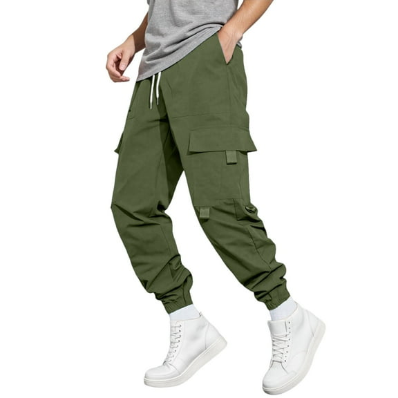 MIXUE Sweatpants for Men Summer Cargo Solid Color Elastic Waist Drawstring Pocket Casual Trousers Activewear,Green,XXL