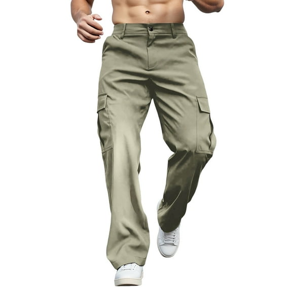 MIXUE Sweatpants for Men Summer Cargo Solid Color Stretch Wide Leg With Side Pockets Elegant Loose Casual Hiking Outdoor Trousers Sportwear,Green,M