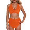 thumbnail image 1 of MIXUE Swim Suits for Women Solid Color High Waisted Sexy Push Up Vintage Two Piece Retro Ruched High Waist Bikini Sets for Women Set Swimwears Beachwear,Orange,M, 1 of 7