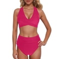thumbnail image 1 of MIXUE Swim Suits for Women Solid Color High Waisted Sexy Push Up Vintage Two Piece Retro Ruched High Waist Bikini Sets for Women Set Swimwears Holiday Wear,Red,S, 1 of 7