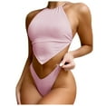 thumbnail image 1 of MIXUE Swim Suits for Women Solid Color And Chest Covering Bikini Sets for Women Split Swimwears Holiday Wear,Pink,L, 1 of 5