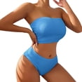thumbnail image 1 of MIXUE Swim Suits for Women Solid Color Bikini Sets for Women Split Special Fabric Bandeau Swimwears Holiday Wear,Blue,L, 1 of 7