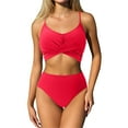 thumbnail image 1 of MIXUE Swim Suits for Women Solid Color Bikini Sets for Women Two Piece High Waisted Ruched Summer Swimwears Beachwear,Red,M, 1 of 5