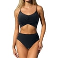 thumbnail image 1 of MIXUE Swim Suits for Women Solid Color Bikini Sets for Women Two Piece High Waisted Ruched Summer Swimwears Holiday Wear,Black,S, 1 of 5