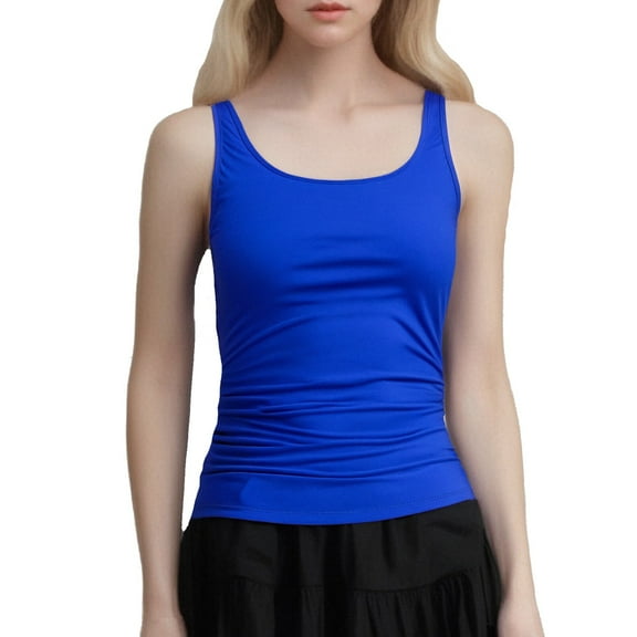 MIXUE Swim Suits for Women Solid Color Fashion Slim Round Neck Vest Top Swimwears Bathing Suits,Blue,XS