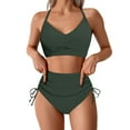 thumbnail image 1 of MIXUE Swim Suits for Women Solid Color High Waisted Bikini Sets for Women Drawstring Crisscross Tie Back Swimwears Bathing Suits,Green,L, 1 of 6