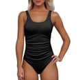thumbnail image 1 of MIXUE Swim Suits for Women Solid Color Ribbed Ruched Swim Suit Swimwears Beachwear,Black,M, 1 of 5