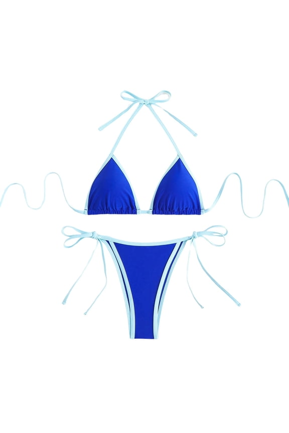 Swim Suits for Women Solid Color Sexy Bikini Sets for Women Split Swimwears Bathing Suits,Blue,S