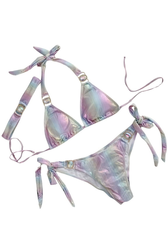 Swim Suits for Women Solid Color Sexy Bikini Sets for Women Three Piece Split Beach Sparkly Swimwears Bathing Suits,Silver,M