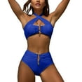 thumbnail image 1 of MIXUE Swim Suits for Women Solid Color Sexy High Waist Tube Top Split Swimwears Holiday Wear,Blue,S, 1 of 9