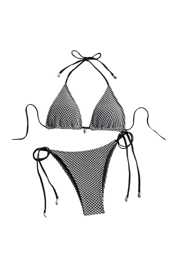 Swim Suits for Women Solid Color Sexy Mesh Halterneck Bikini Sets for Women Beach Swimwears Holiday Wear,Black,S