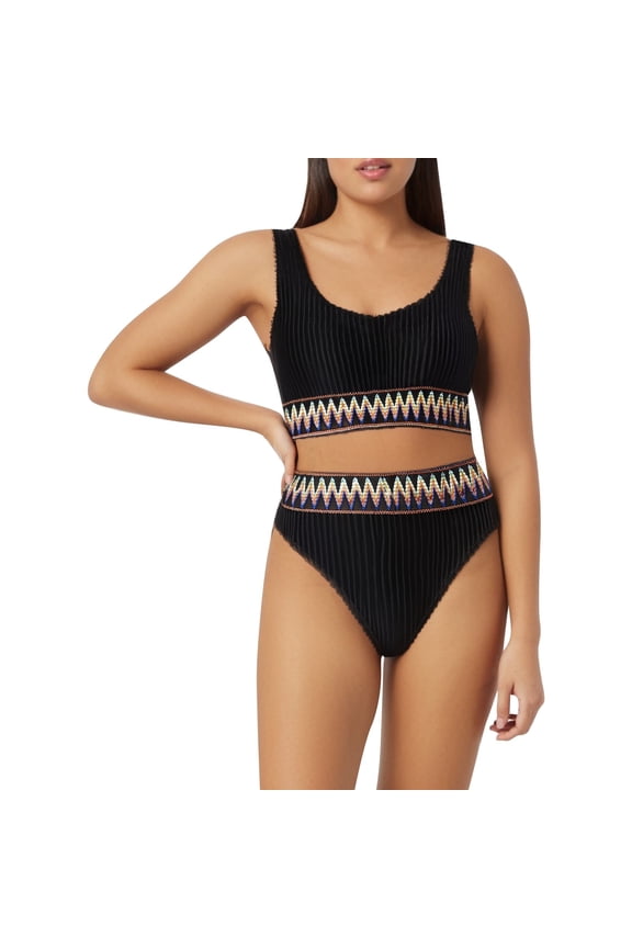 Swim Suits for Women Solid Color Striped Bikini Sets for Women Trendy Split With Floral Print Beach & Pool Use Swimwears Activewear,Black,L