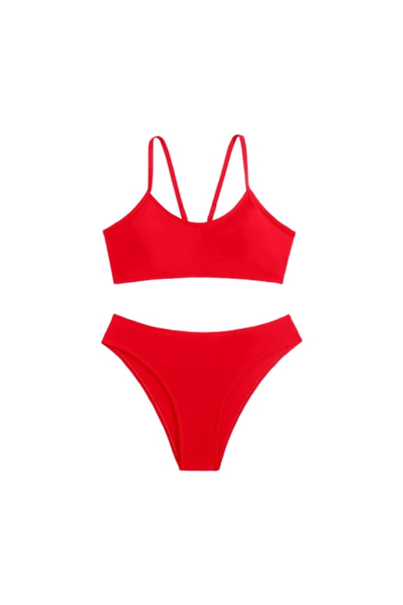 Swim Suits for Women Solid Color Summer Sexy Beach Tie Backless Bikini Sets for Women Split Set Swimwears Holiday Wear,Red,L