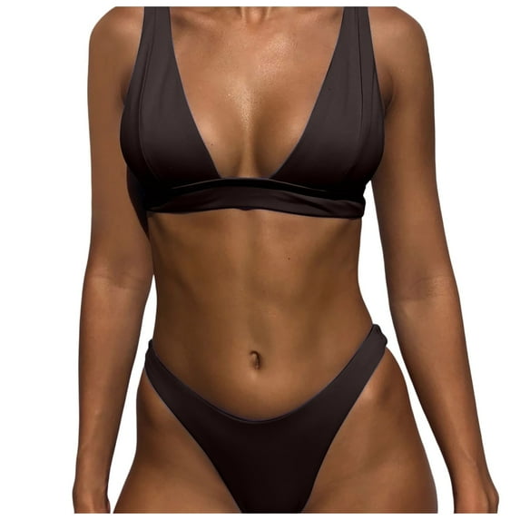 MIXUE Swim Suits for Women Solid Color Two Piece Bikini Sets for Women Swimwears Beachwear,Black,XL