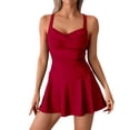 thumbnail image 1 of MIXUE Swim Suits for Women Solid Color Two Piece Split Skirt Style Shorts Two Piece Set Swimwears Holiday Wear,Red,M, 1 of 7