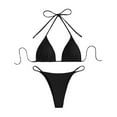thumbnail image 1 of MIXUE Swim Suits for Women Summer Solid Color Lace Up Halter Brassiere With Thongs Two Piece Bikini Set Swimwears Activewear,Black,L, 1 of 3