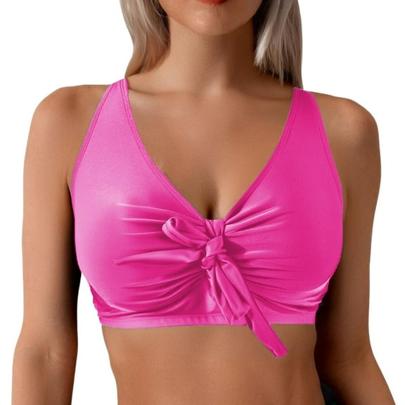 MIXUE Swim Suits for Women Summer Solid Color Spaghetti Strap Tie Front Split Tankini Swim Tops Camisole Swimwears Holiday Wear,Pink,L