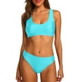 thumbnail image 1 of MIXUE Swim Suits for Women Summer Solid Color Strappy Square Collar Elastic Bra And Panty Set Sports Two Piece Tankini Beachwear,Blue,L, 1 of 6