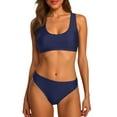 thumbnail image 1 of MIXUE Swim Suits for Women Summer Solid Color Strappy Square Collar Elastic Bra And Panty Set Sports Two Piece Tankini Beachwear,Blue,M, 1 of 6