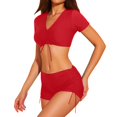 thumbnail image 1 of MIXUE Swim Suits for Women Summer Solid Color V Neck Tie Front Short Sleeve Camisole And Panty Two Piece Tankini Set Swimwears Activewear,Red,XL, 1 of 7