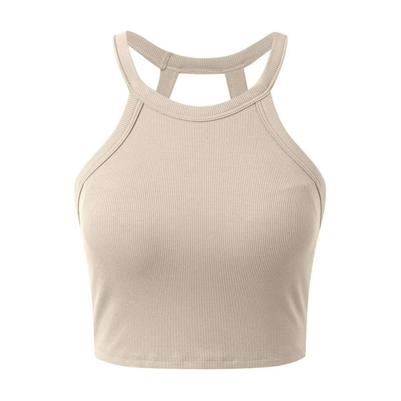 MIXUE Tank Top for Women Summer Solid Color Round Neck Sleeveless Fashion Soft Stretchy Comfortable Casual Camisole Vest Womens Tank Tops Activewear,Beige,L