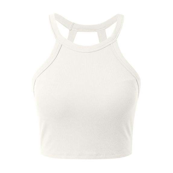 MIXUE Tank Top for Women Summer Solid Color Round Neck Sleeveless Fashion Soft Stretchy Comfortable Casual Camisole Vest Womens Tank Tops Activewear,White,M