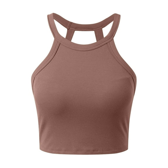 MIXUE Tank Top for Women Summer Solid Color Round Neck Sleeveless Fashion Soft Stretchy Comfortable Casual Camisole Vest Womens Tank Tops Daily-Wear,Brown,S