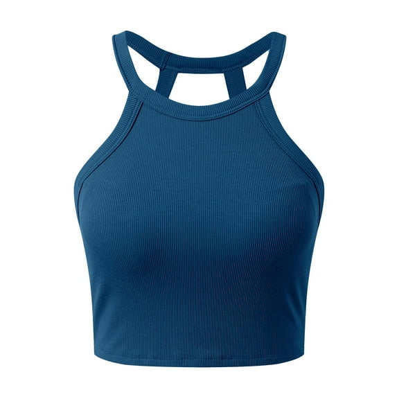 MIXUE Tank Top for Women Summer Solid Color Round Neck Sleeveless Fashion Soft Stretchy Comfortable Casual Camisole Vest Womens Tank Tops Outwear,Blue,S