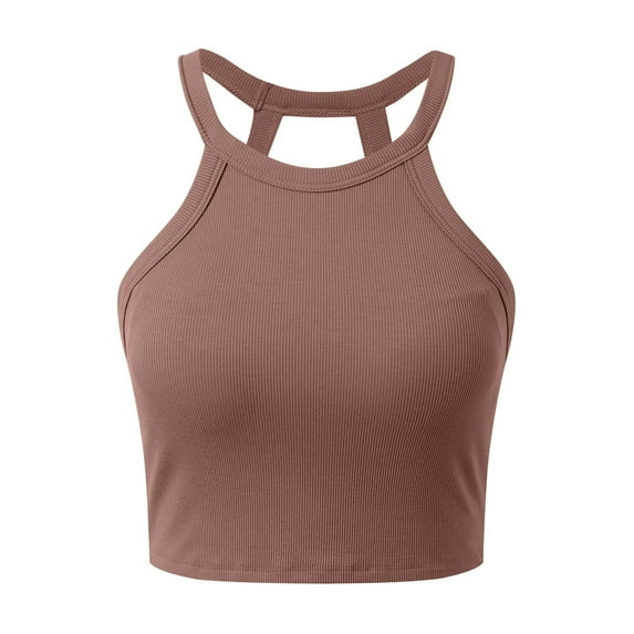 MIXUE Tank Top for Women Summer Solid Color Round Neck Sleeveless Fashion Soft Stretchy Comfortable Casual Camisole Vest Womens Tank Tops Outwear,Brown,M