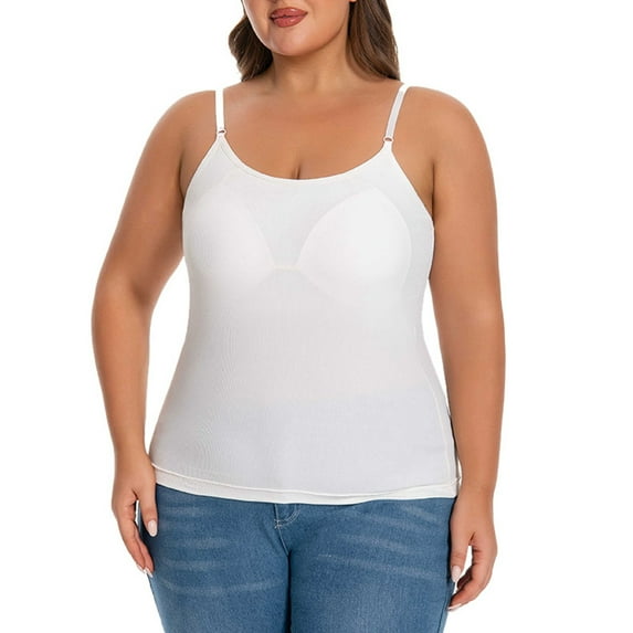 MIXUE Tank Top for Women Summer Solid Color Spaghetti Strap Square Collar Sleeveless Padded Comfortable Loose Casual Plus Size Camisole Vest Womens Tank Tops Activewear,White,XXXL