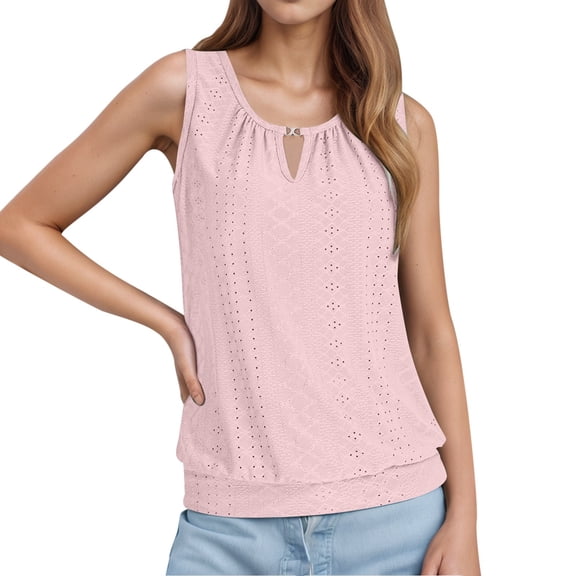 MIXUE Tank Top for Women Summer Solid Color Fashion Casual Court Lock Round Neck Sleeveless Camisole Vest Activewear,Pink,L