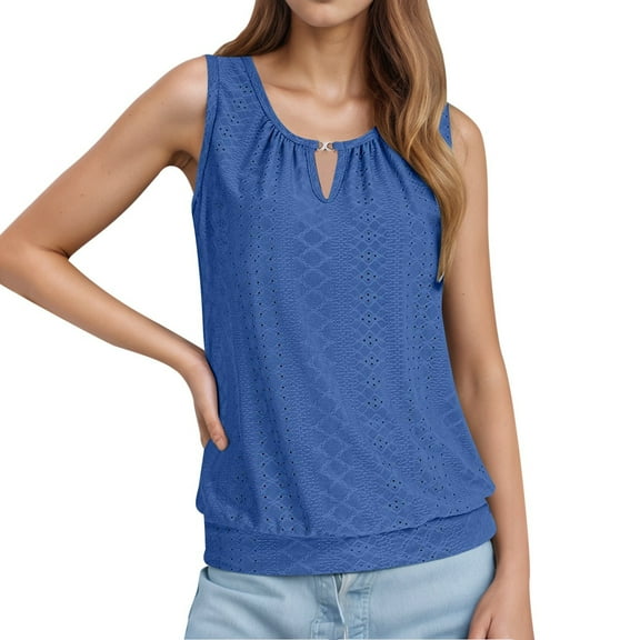 MIXUE Tank Top for Women Summer Solid Color Fashion Casual Court Lock Round Neck Sleeveless Camisole Vest Beachwear,Blue,L