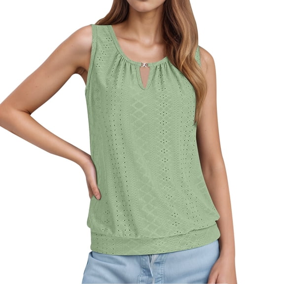 MIXUE Tank Top for Women Summer Solid Color Fashion Casual Court Lock Round Neck Sleeveless Camisole Vest Sportwear,Green,L