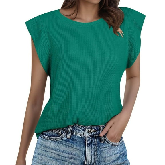 MIXUE Tank Top for Women Summer Solid Color Fashion Casual Short Sleeve Round Neck Loose Camisole Vest Beachwear,Green,L
