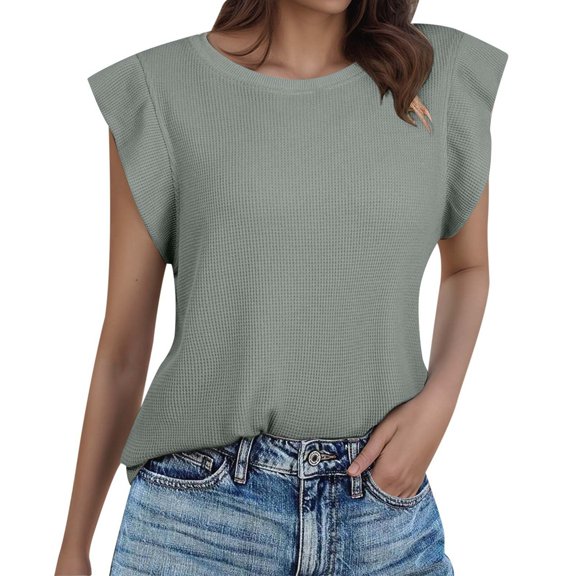 MIXUE Tank Top for Women Summer Solid Color Fashion Casual Short Sleeve Round Neck Loose Camisole Vest Outwear,Gray,XL