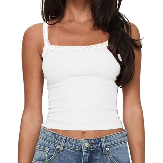 MIXUE Tank Top for Women Summer Solid Color Fashionable Sexy Lace Suspender Camisole Vest Holiday Wear,White,XL