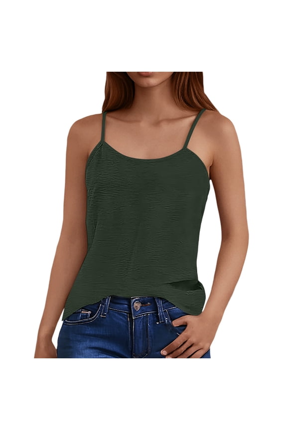 Tank Top for Women Summer Solid Color Ice Silk Backless Loose Suspender Camisole Vest Daily-Wear,Green,S
