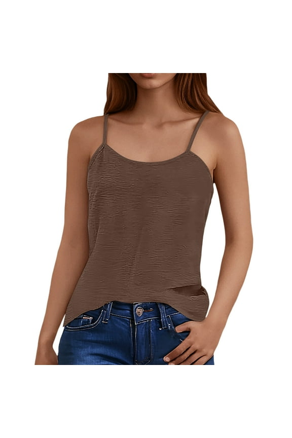Tank Top for Women Summer Solid Color Ice Silk Backless Loose Suspender Camisole Vest Sportwear,Brown,XL