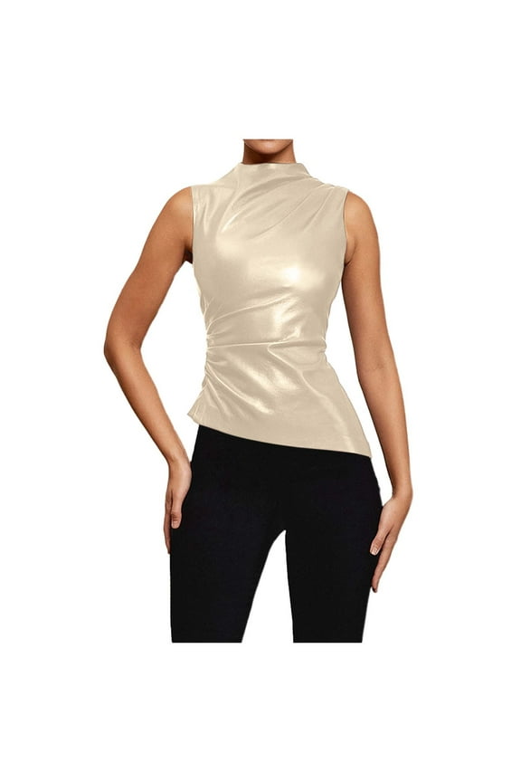 Tank Top for Women Summer Solid Color Leather Waist Sleeveless Asymmetrical Camisole Vest Activewear,White,L