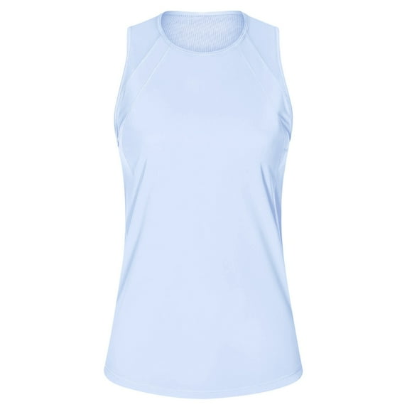 MIXUE Tank Top for Women Summer Solid Color Round Neck Sleeveless Casual Soft Basic Camisole Vest Womens Tank Tops Daily-Wear,Blue,L
