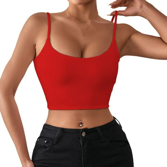 MIXUE Tank Top for Women Summer Solid Color Spring Sexy Crop Strap Inner Camisole Vest Outwear,Red,L