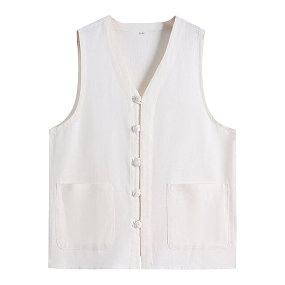 MIXUE Tank Tops Men Summer Solid Color V Neck Button Sleeveless Casual Vest Daily-Wear,White,XXL