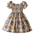 thumbnail image 1 of MIXUE Toddler Girls Casual Dresses Floral Print Square Collar Short Puff Sleeve A Line Slim Dress Streetwear,Brown,6-7 Years, 1 of 9