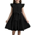thumbnail image 1 of MIXUE Toddler Girls Casual Dresses Kids Summer Chiffon Solid Color Crew Neck Ruffle Sleeveless Elegant A Line Party Dress Beachwear,Black,6-7 Years, 1 of 4