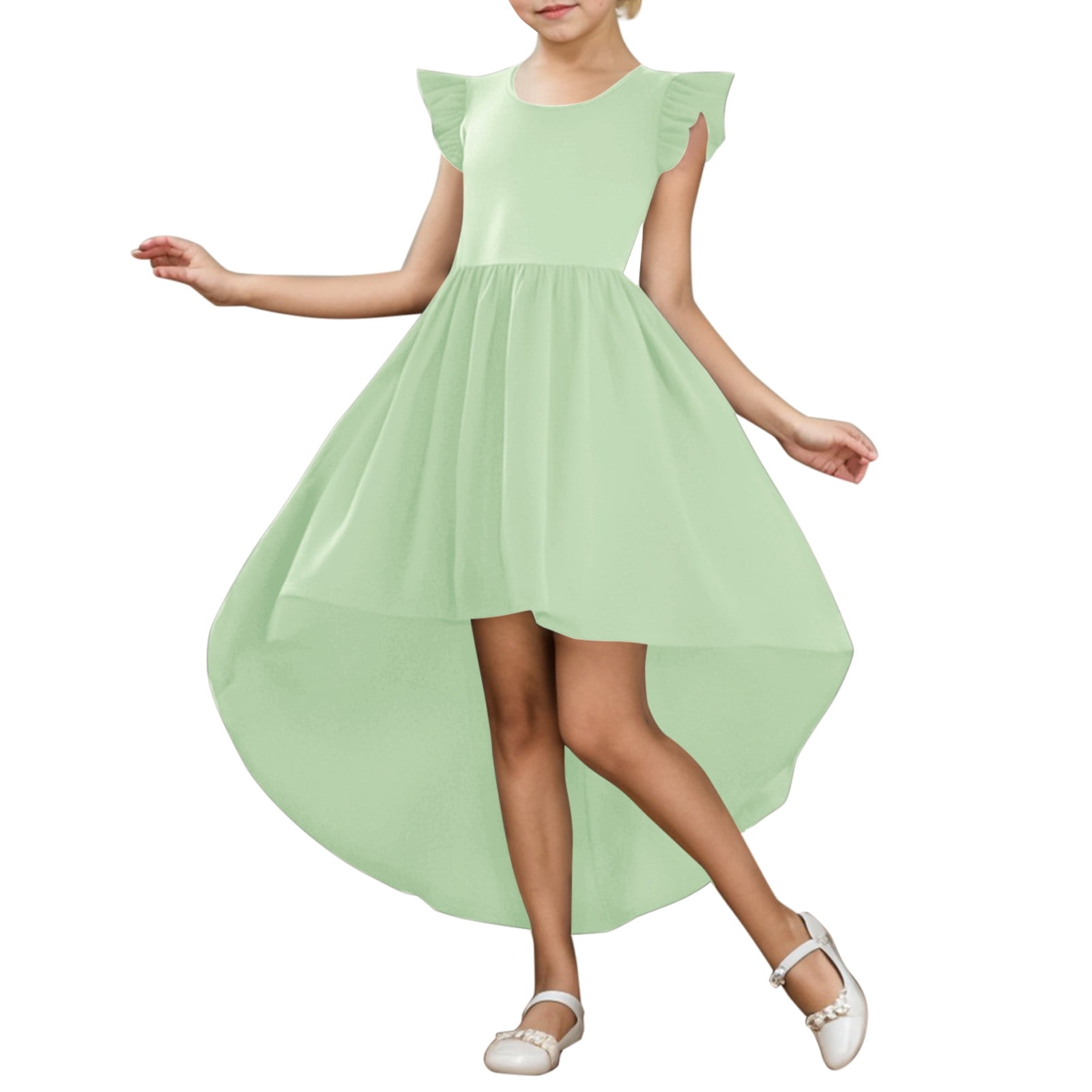 formal casual dresses for juniors MIXUE Girls Casual Dresses Juniors Summer Solid Color Crew Neck Fly Sleeve  Formal A Line Slim Dress Outwear,Black,14 Years